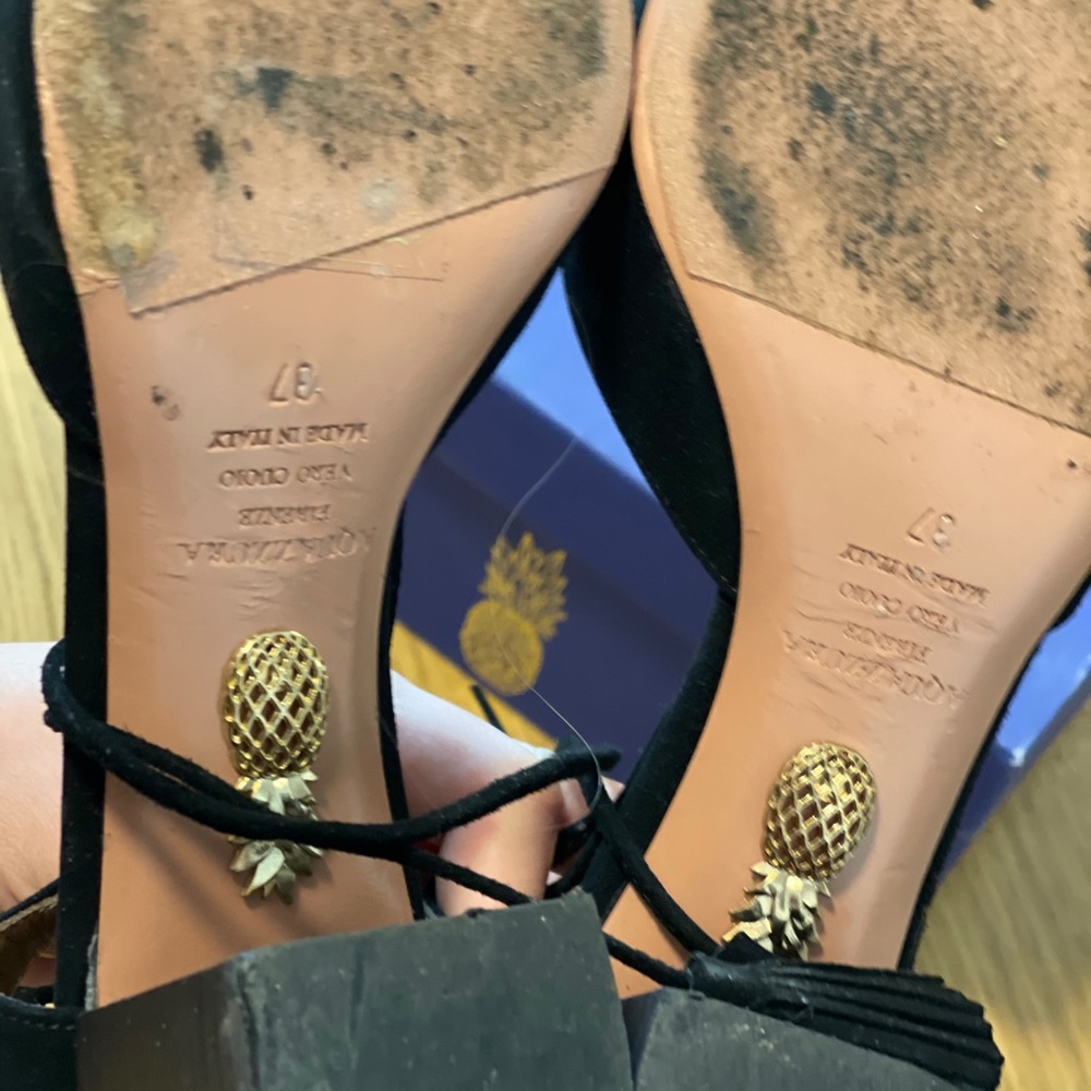 Aquazzura Boheme Suede Lace-Up Block-Heel Pumps - Picture 4 of 4